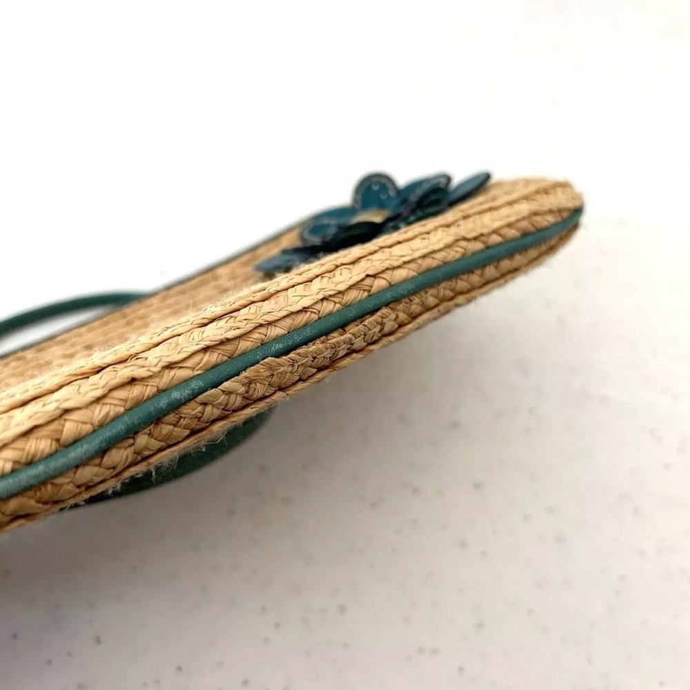 COACH Hampton Natural Straw Medium Wristlet Clutch Teal Flower Appliqué Patch - Picture 5 of 10